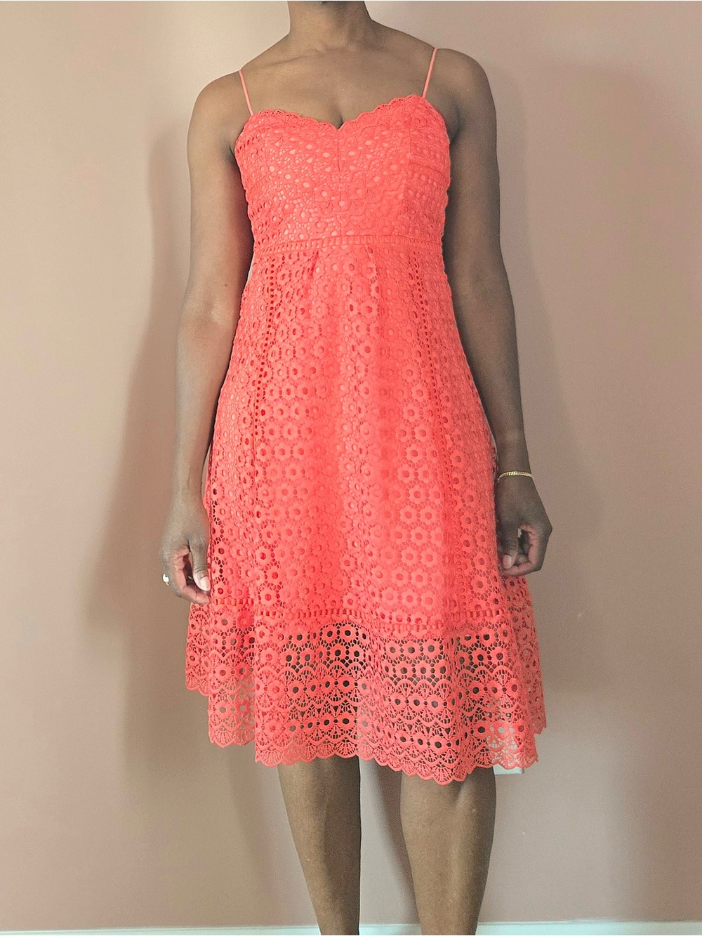 j crew | daisy lace dress | fit & flare | cocktail party | coral | nwt | us 2